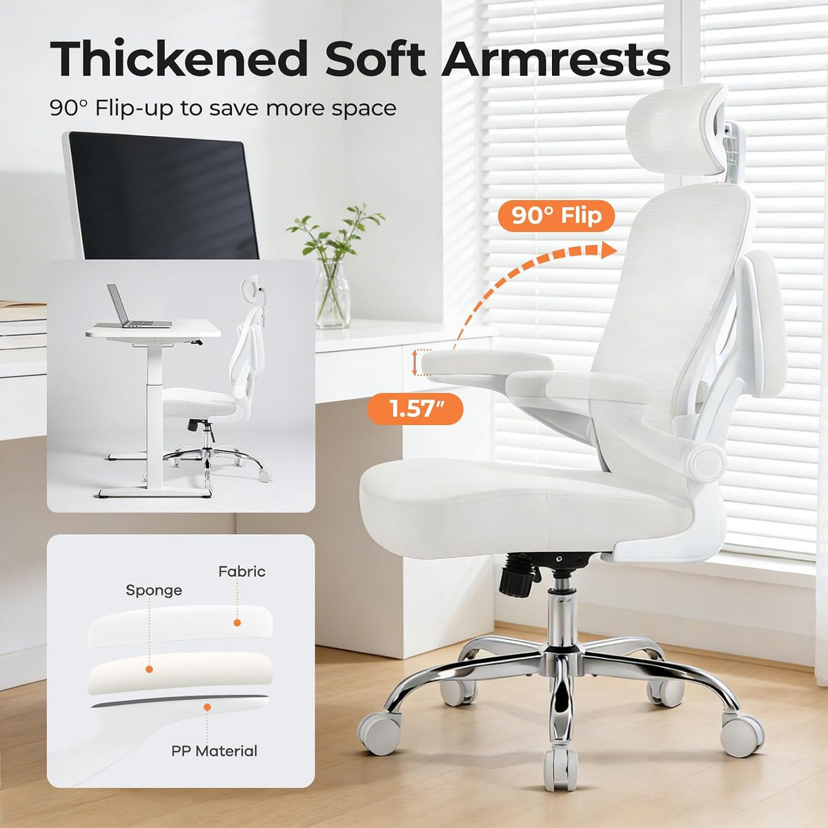 Office Chair Ergonomic Office Chair, Mesh Desk Chair, White, 1 PK