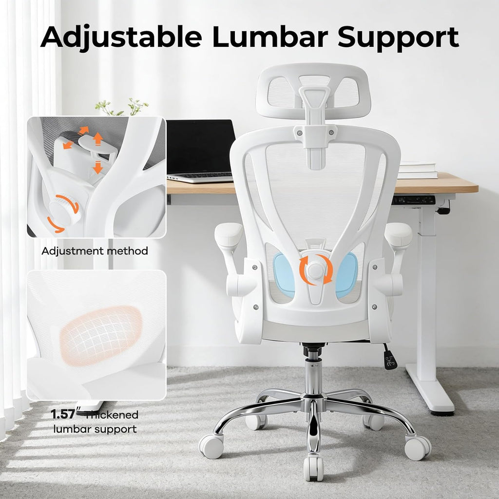 Office Chair Ergonomic Office Chair, Mesh Desk Chair, White, 1 PK