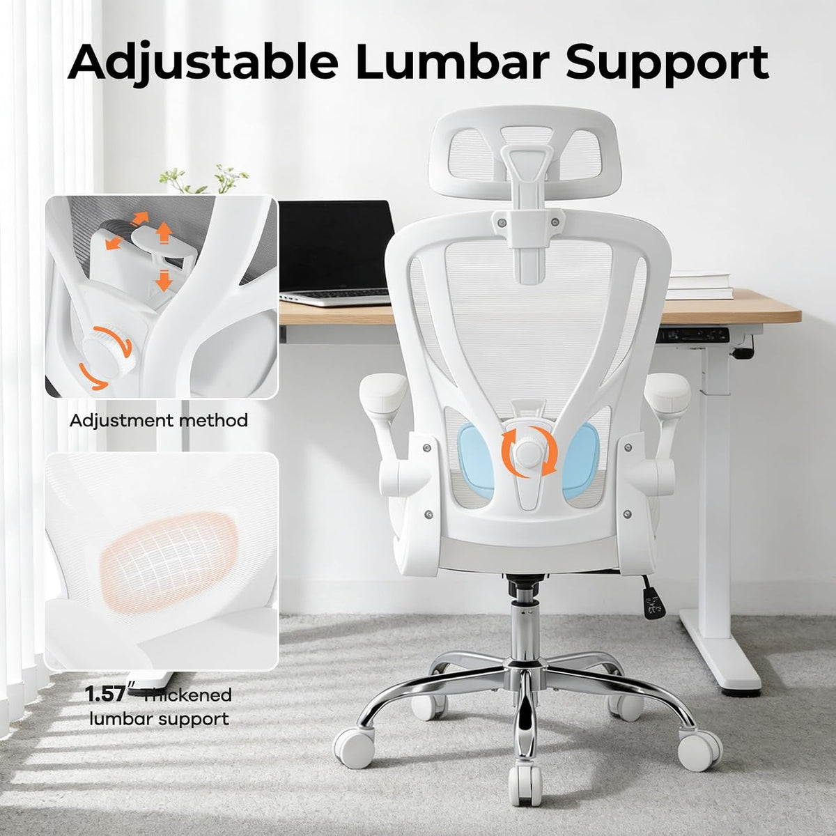 Office Chair Ergonomic Office Chair, Mesh Desk Chair, White, 1 PK