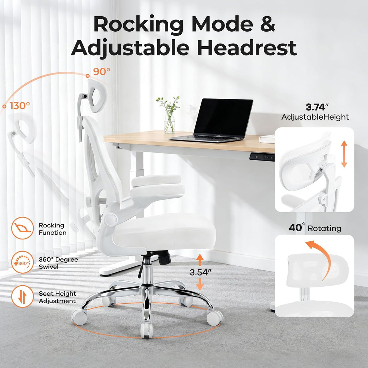 Office Chair Ergonomic Office Chair, Mesh Desk Chair, White, 1 PK