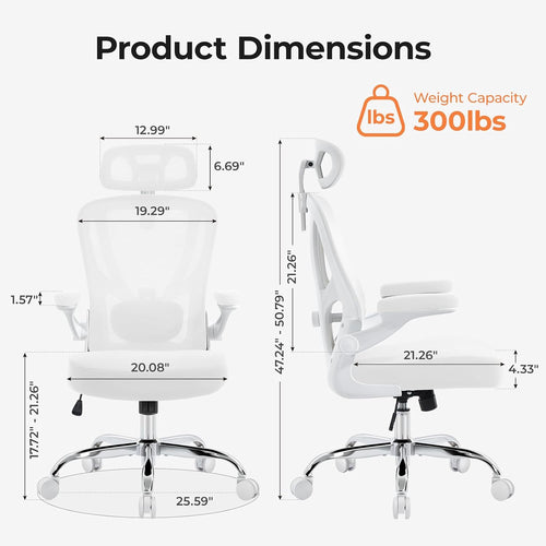 Office Chair Ergonomic Office Chair, Mesh Desk Chair, White, 1 PK
